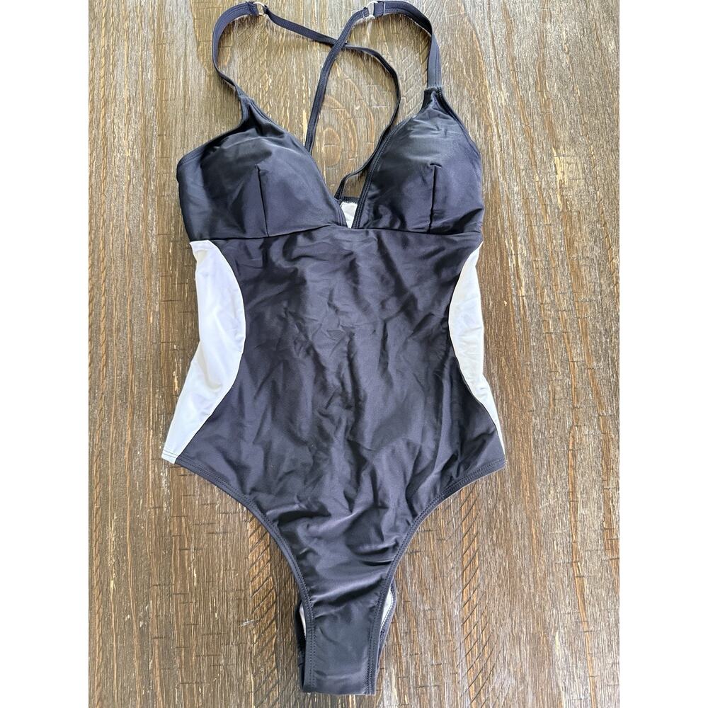 Women’s Black & White One Piece Swimsuit Slimming Adjustable Swimwear Large